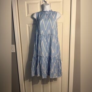 Oliphant tiered high neck ruffle Santorini blue and white. Size Medium